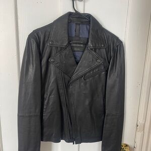 Massimo Dutti Black Leather Biker Jacket